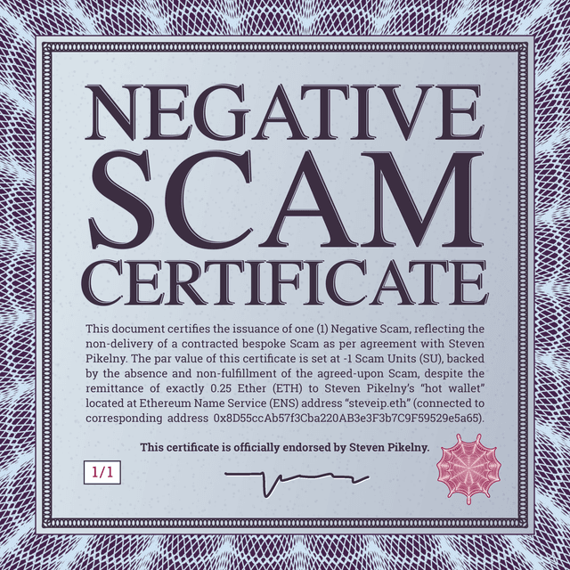 Negative Scam Certificate