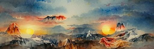 Glorious sunset with mountains