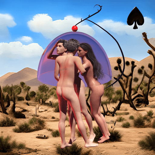 #99 | Threesome in a glass umbrella scene with background seed 149 and a Black Spade card suit