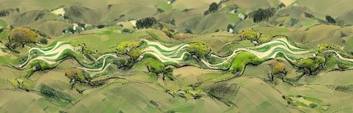 Rolling hills with meandering streams