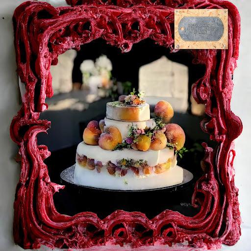 Fullness Of Light Red Velvet Buttercream Three Tier Peach Blossom Wedding Cake