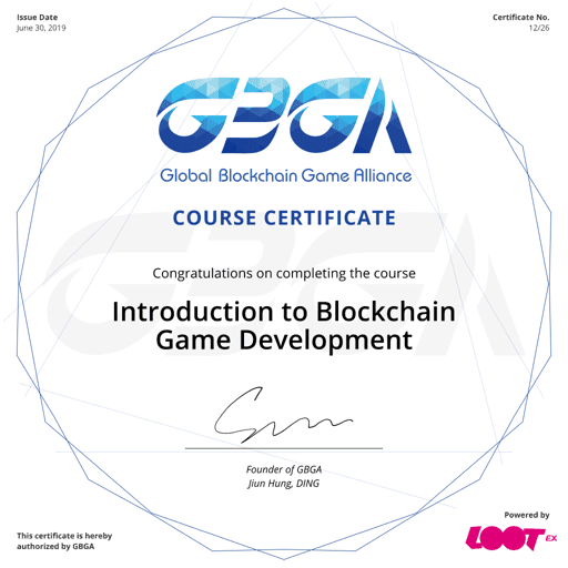 2019 GBGA Course Certificate