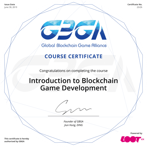 2019 GBGA Course Certificate