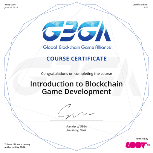 2019 GBGA Course Certificate