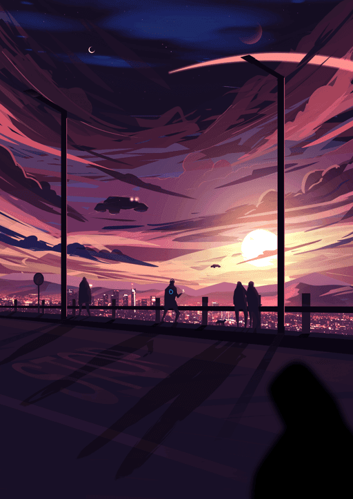 calm sunset in a dystopian future