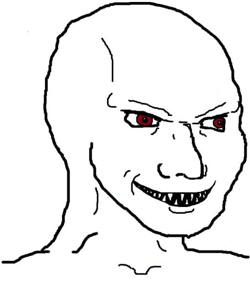 wojak devil red eye serpent face teeth