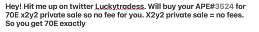 INTERESTED IN YOUR APE 70E X2Y2 PRIVATE SALE ( DM LUCKYTRADESS ON TWITTER) 