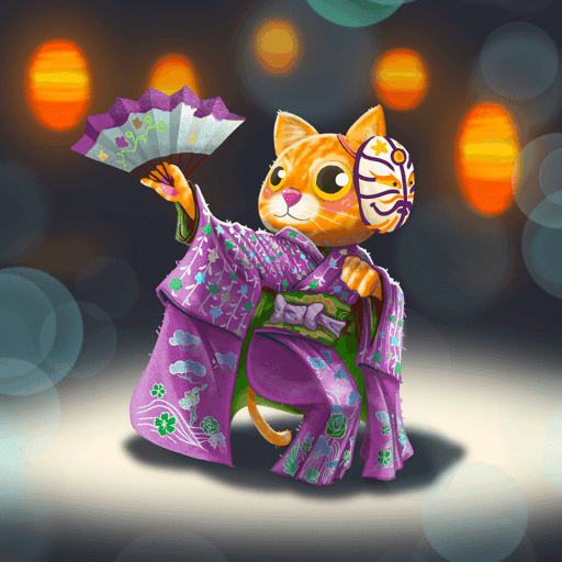 Purple Japanese costume with orange cat