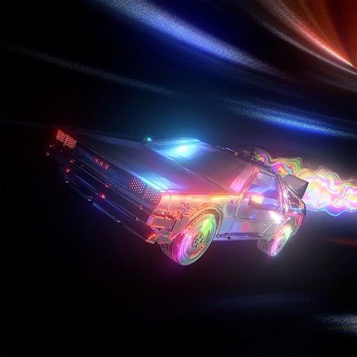 Delorean DMC-12 ride through time retro style animation