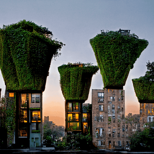 townhouses covered in green