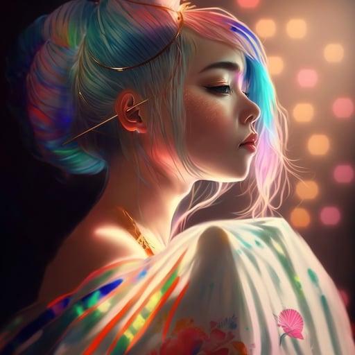 Rainbow hair girl #004