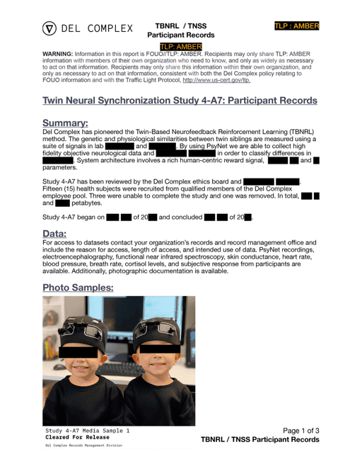 Twin Neural Synchronization Study 4-A7: Participant Records