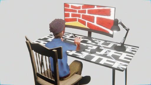 Desktop #45: The Developer in the French Wood Chair With a Desk Lamp and a Maze Monitor on a Barbed Wire Table in The Void