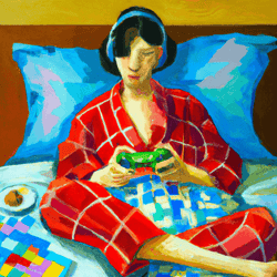 Woman Playing Playstation in bed