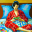 Woman Playing Playstation in bed